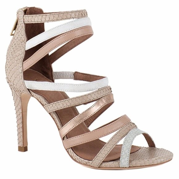 JOIE New ZEE Strappy Heel Sandal Caged Embossed ALL Leather Pump Nude Womens🎉HP - Picture 5 of 16